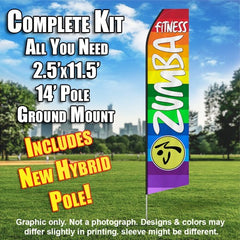 Zumba Fitness Rainbow Colored And White  Windless Advertising Feather Flag Kit  (Flag, Pole, & Ground Spike) 14 Feet Outdoor Flags
