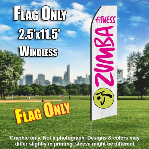 Zumba Fitness White And Hot Pink   Windless Advertising Feather Flag Only