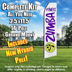 Zumba Fitness White And Purple  Windless Advertising Feather Flag Kit  (Flag, Pole, & Ground Spike) 14 Feet Outdoor Flags