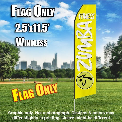 Zumba Fitness Yellow And White   Windless Advertising Feather Flag Only